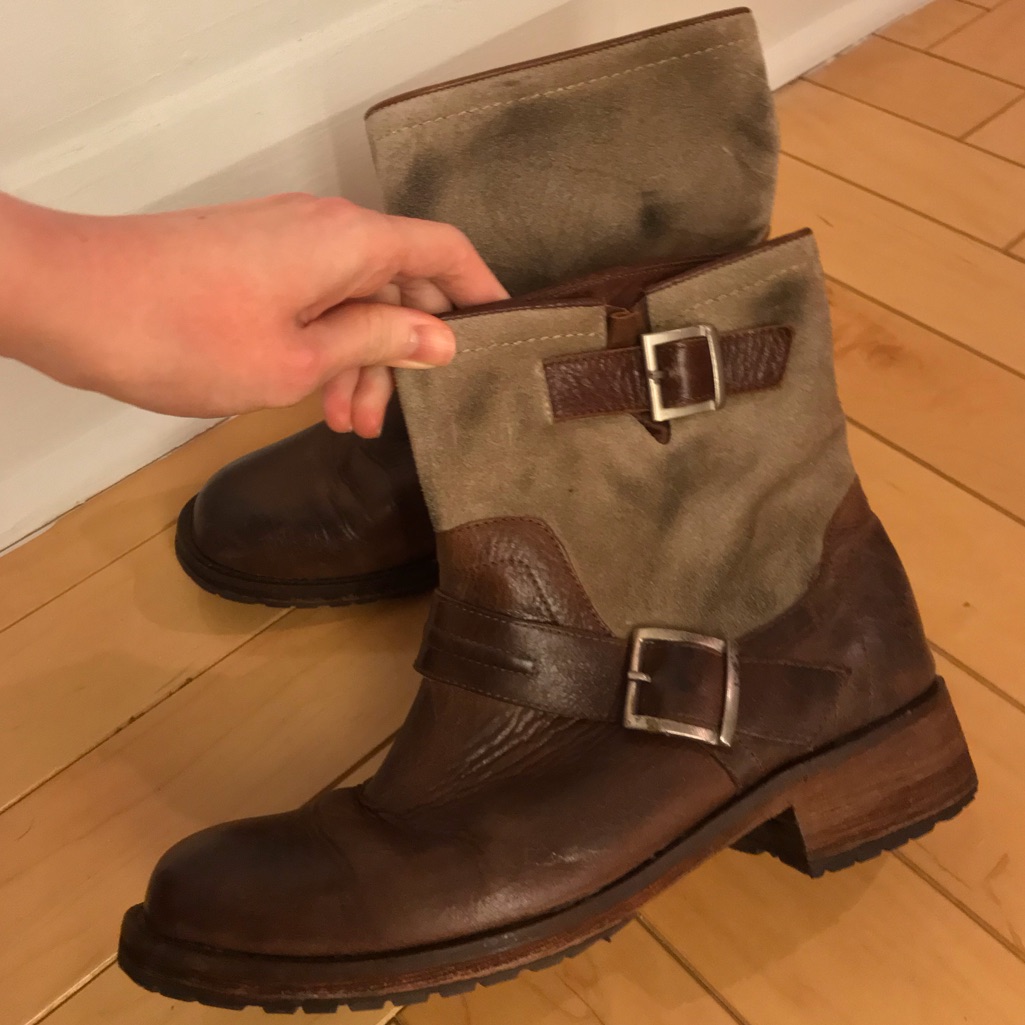 Brown/Tan Leather And Suede Moto Boots, Sz 7